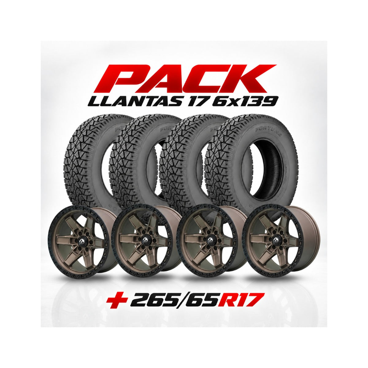 PACK LLANTAS 17 COBRE 6X139.7  17X9 + 4 NEUMATICOS 265/65R17 FORTUNE FSR302 AT